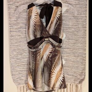 Y2K Brown and Tan Halter Top with Palm Print made in USA